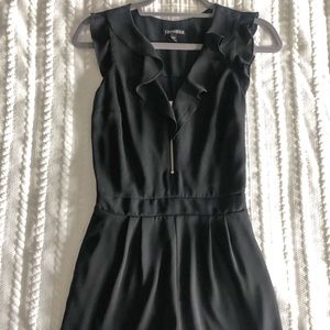 Black Ruffled Romper with Front Zipper